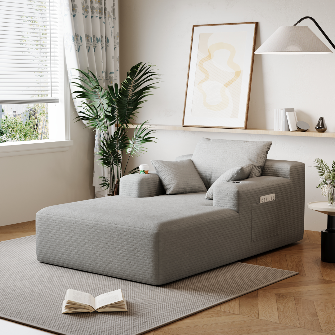 Sofá Cashew SMART SOFÁ – Sofá a Vácuo em Veludo Cotelê 179,5cm com Porta-Copos e 3 Almofadas