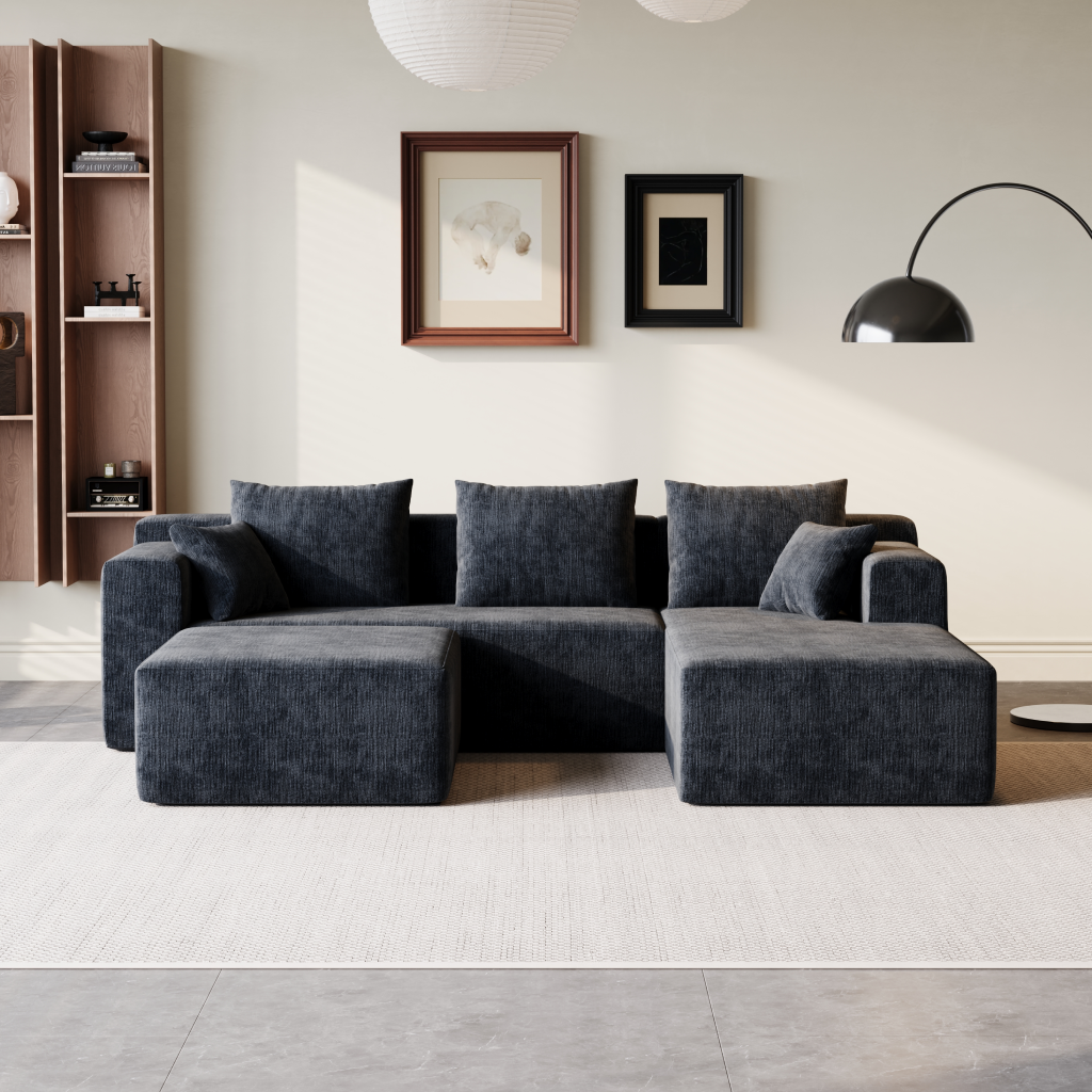 Sofá Modular 3 Lugares Direito SMART SOFÁ - Sofá Embalado a Vácuo com 3 Módulos em Tecido Veludo 2,67m