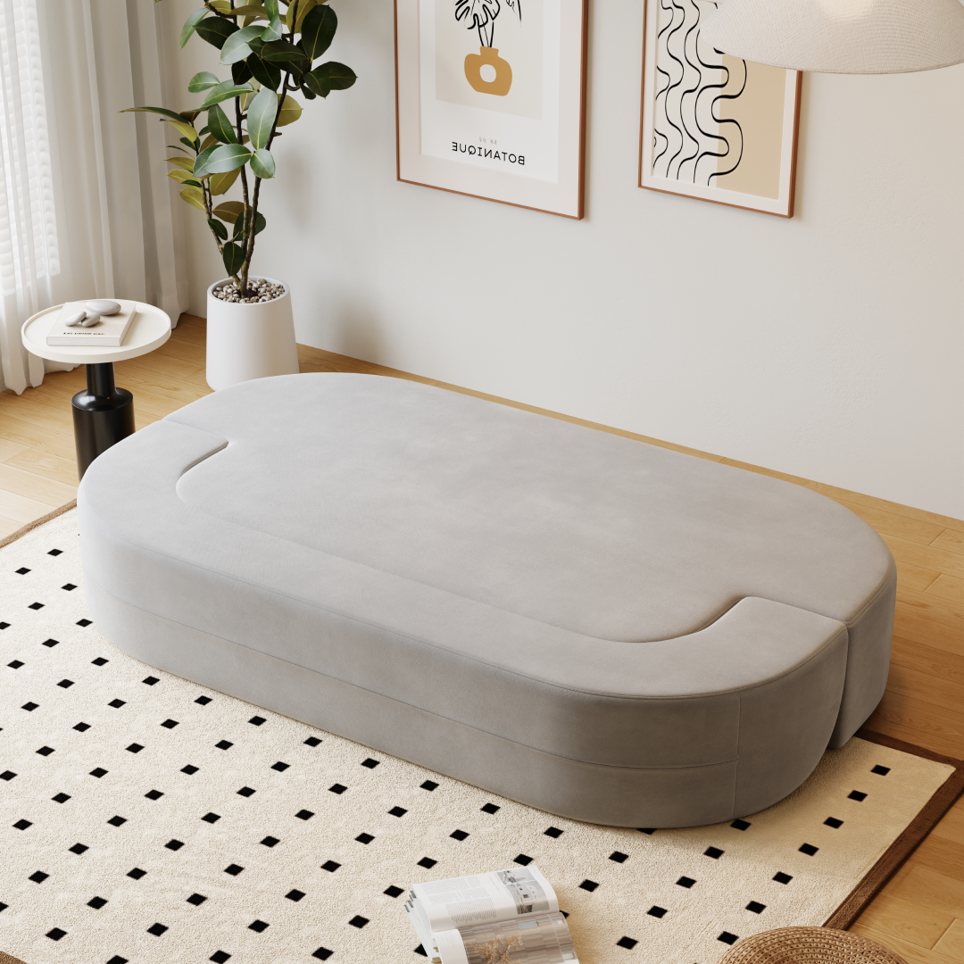Sofá-Cama Casca de Ovo 200cm SMART SOFÁ - Sofá Embalado a Vácuo em Espuma de Alta Densidade com Tecido Chenille