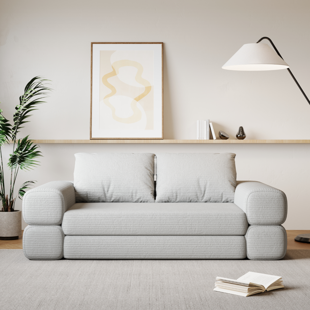 Sofá-Cama Dobrável Comprimido 234,5cm SMART SOFÁ - Sofá Embalado a Vácuo em Espuma de Alta Densidade com Tecido Chenille