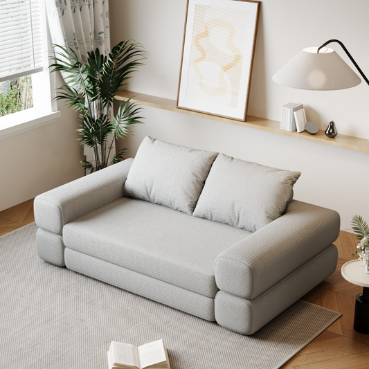 Sofá-Cama Dobrável Comprimido 234,5cm SMART SOFÁ - Sofá Embalado a Vácuo em Espuma de Alta Densidade com Tecido Chenille