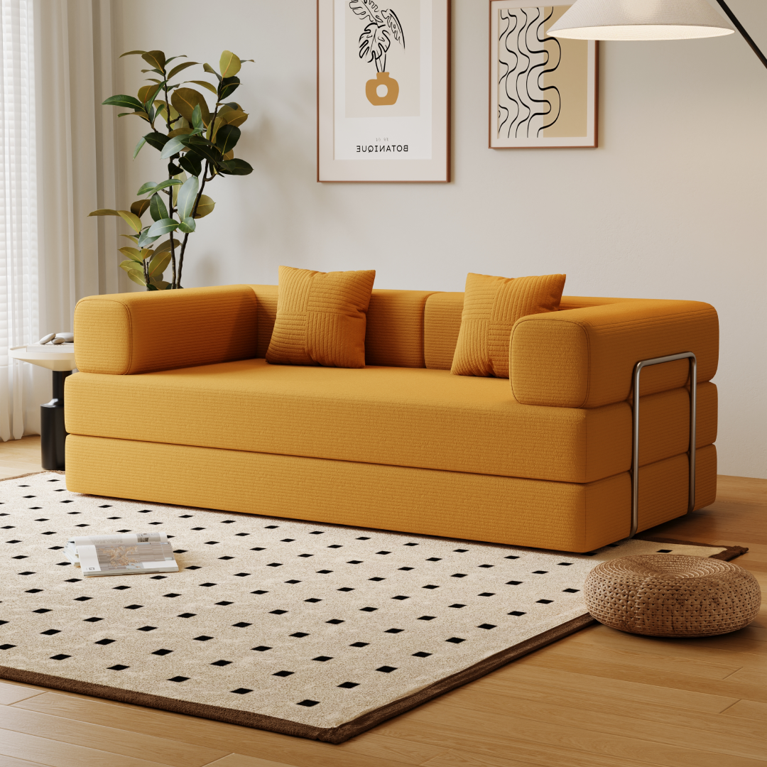 Sofá-Cama Urso Teddy 1.5m/1.8m/2.0m SMART SOFÁ - Sofá Embalado a Vácuo em Espuma de Alta Densidade com Tecido Listrado