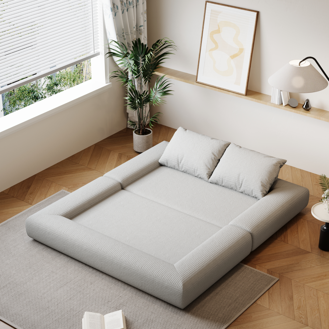 Sofá-Cama Dobrável Comprimido 234,5cm SMART SOFÁ - Sofá Embalado a Vácuo em Espuma de Alta Densidade com Tecido Chenille