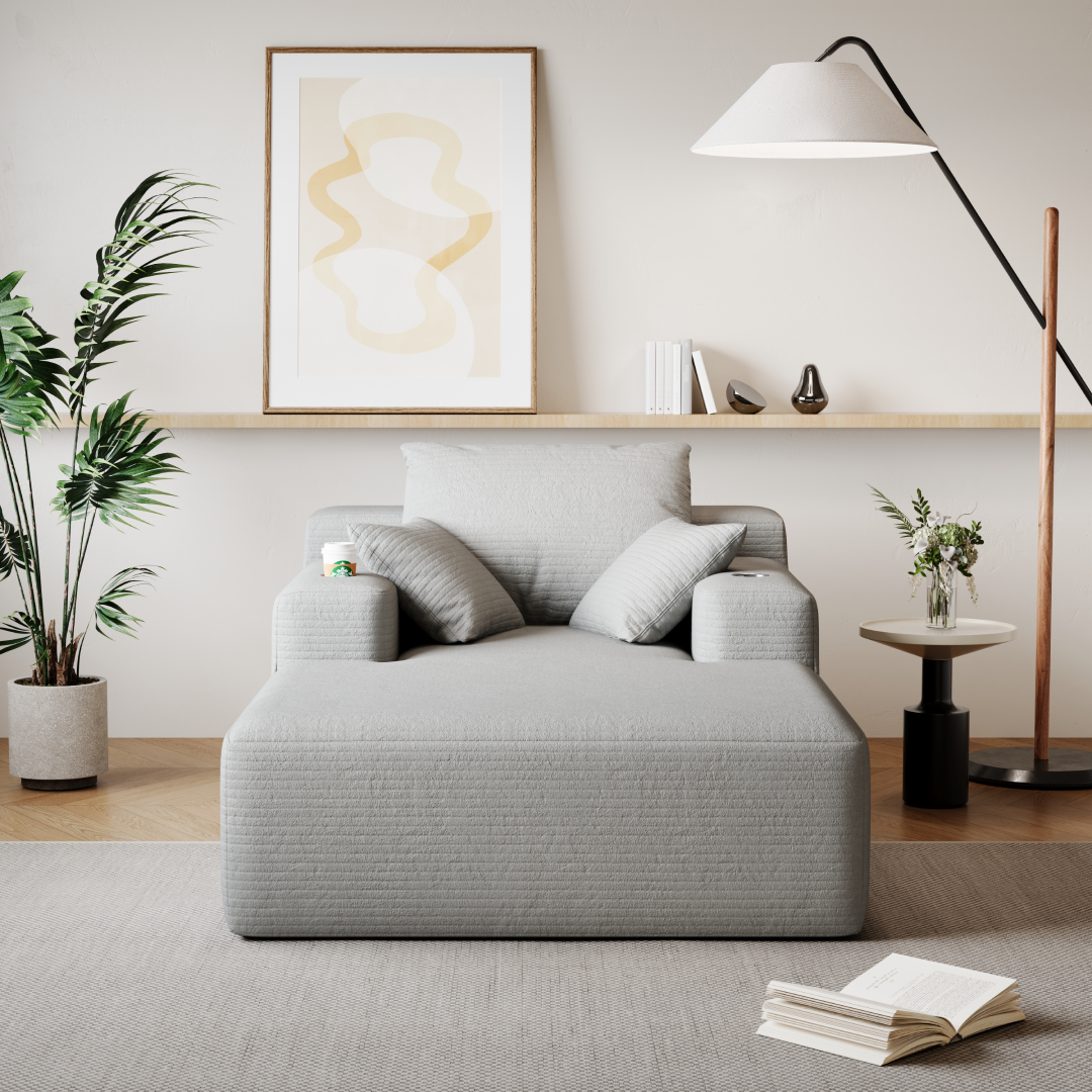 Sofá Cashew SMART SOFÁ – Sofá a Vácuo em Veludo Cotelê 179,5cm com Porta-Copos e 3 Almofadas