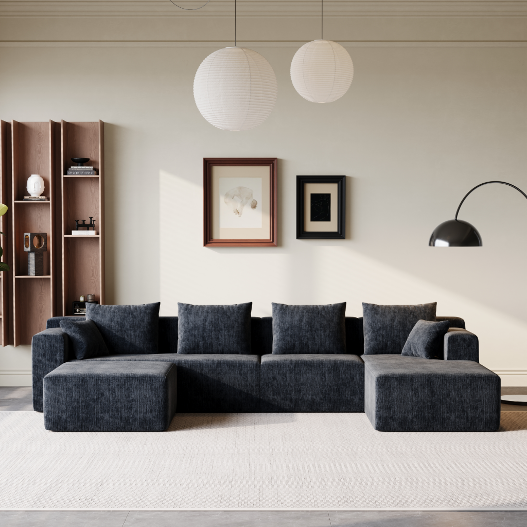 Sofá Modular 4 Lugares Esquerdo SMART SOFÁ - Sofá Embalado a Vácuo com 4 Módulos em Tecido Veludo 3,45m