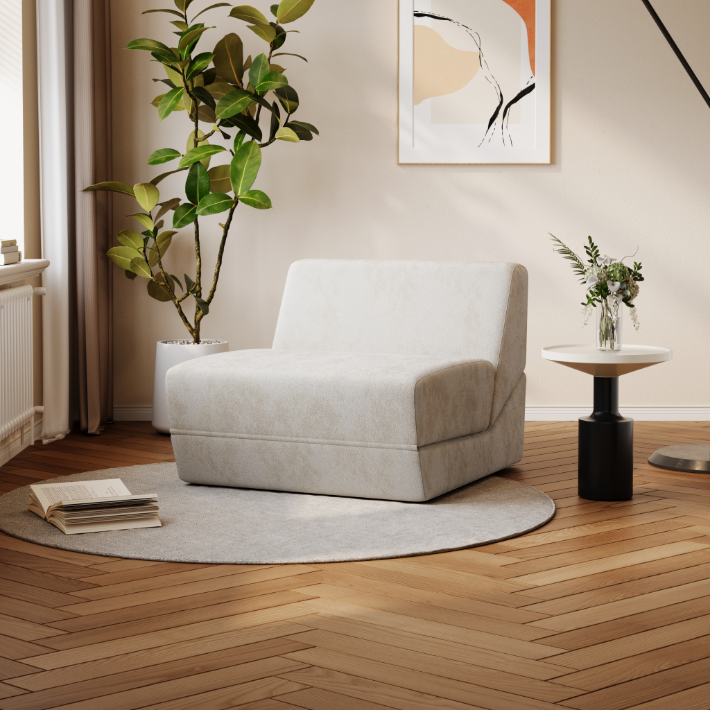 Sofá Cama 1 Lugar SMART SOFÁ - Sofá Embalado a Vácuo em Espuma de Alta Densidade com Tecido Veludo 80cm