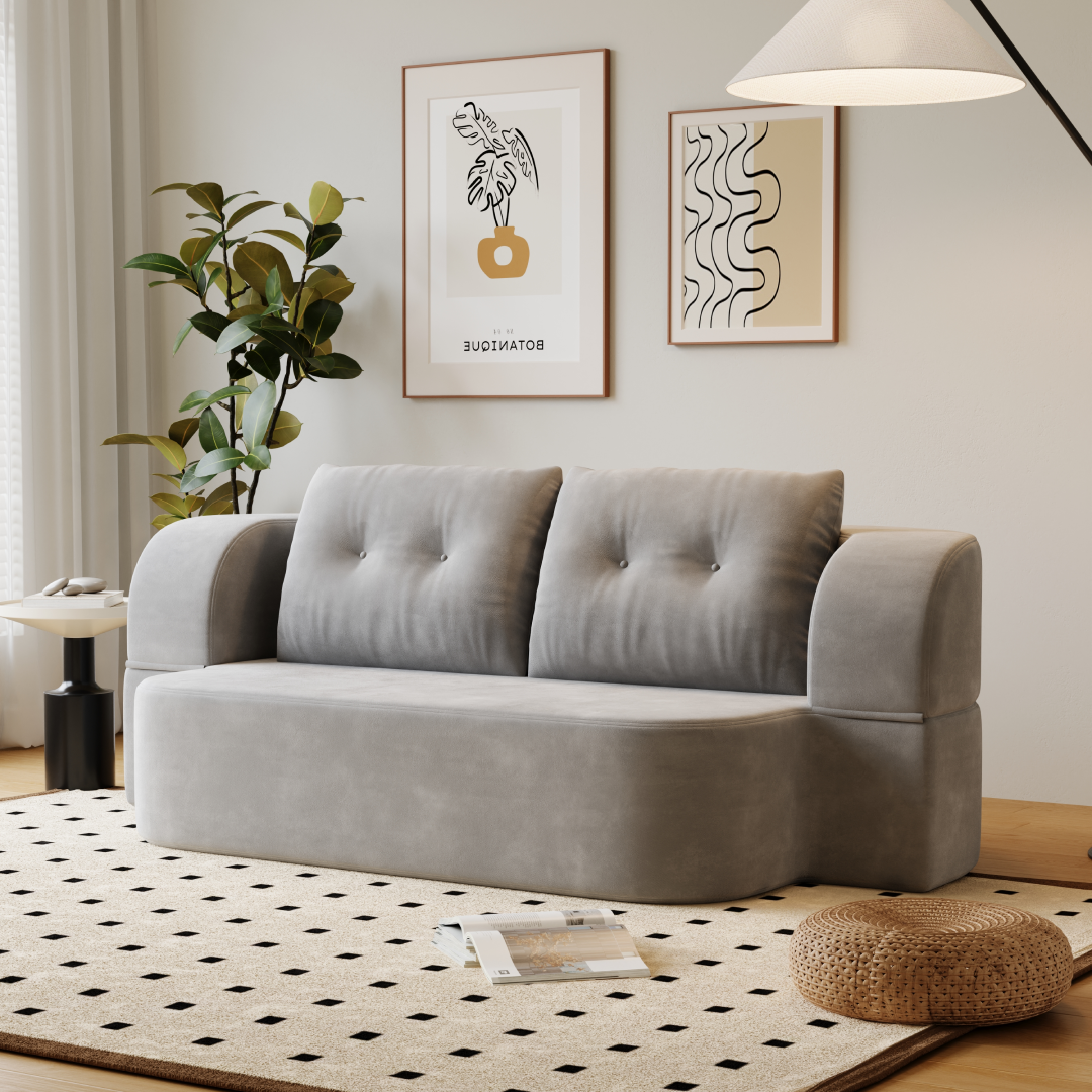 Sofá-Cama Casca de Ovo 200cm SMART SOFÁ - Sofá Embalado a Vácuo em Espuma de Alta Densidade com Tecido Chenille