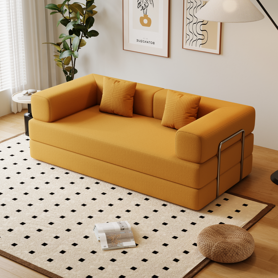 Sofá-Cama Urso Teddy 1.5m/1.8m/2.0m SMART SOFÁ - Sofá Embalado a Vácuo em Espuma de Alta Densidade com Tecido Listrado