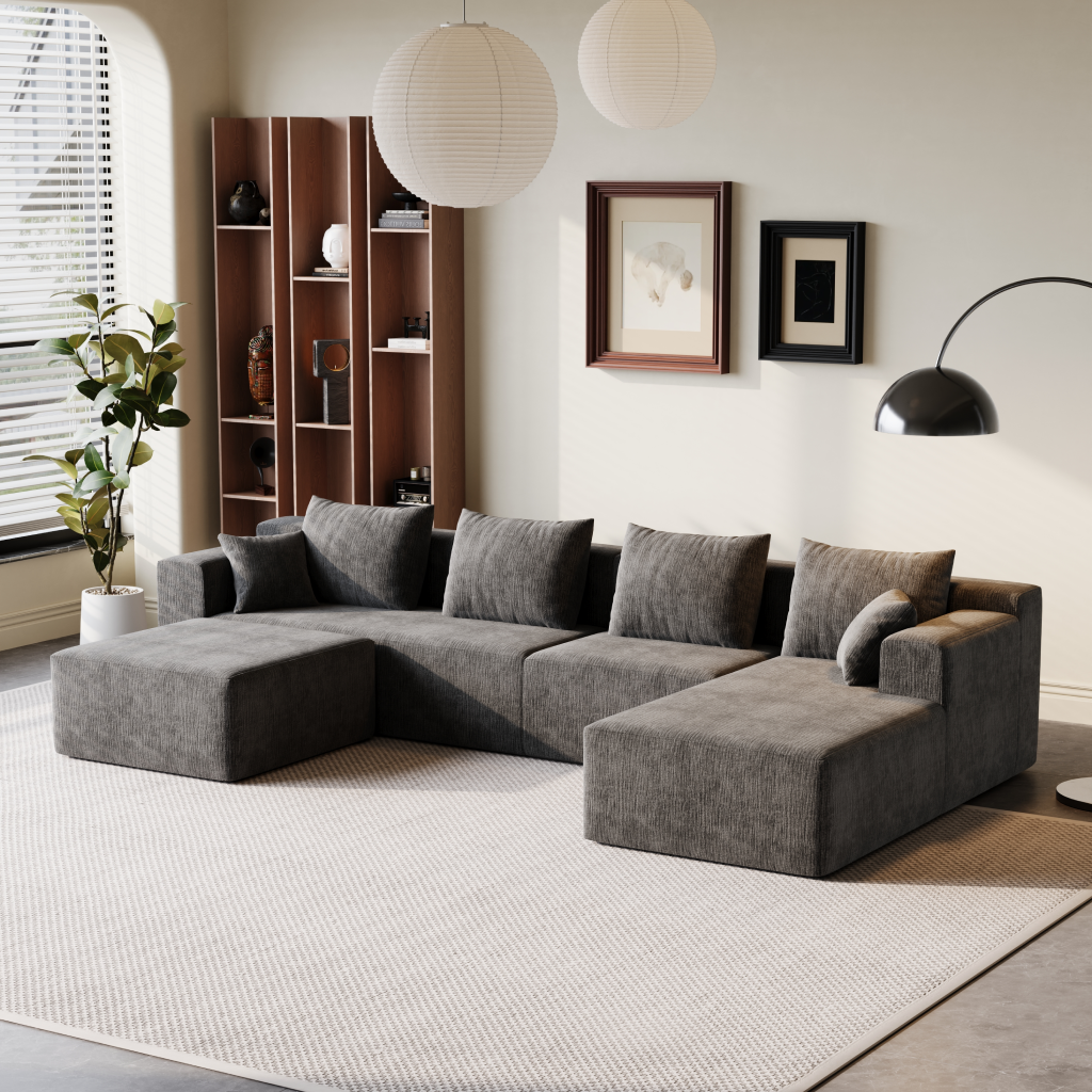 Sofá Modular 4 Lugares Esquerdo SMART SOFÁ - Sofá Embalado a Vácuo com 4 Módulos em Tecido Veludo 3,45m