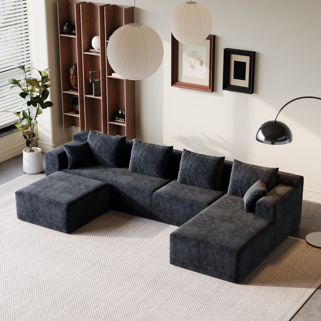Sofá Modular 4 Lugares Esquerdo SMART SOFÁ - Sofá Embalado a Vácuo com 4 Módulos em Tecido Veludo 3,45m