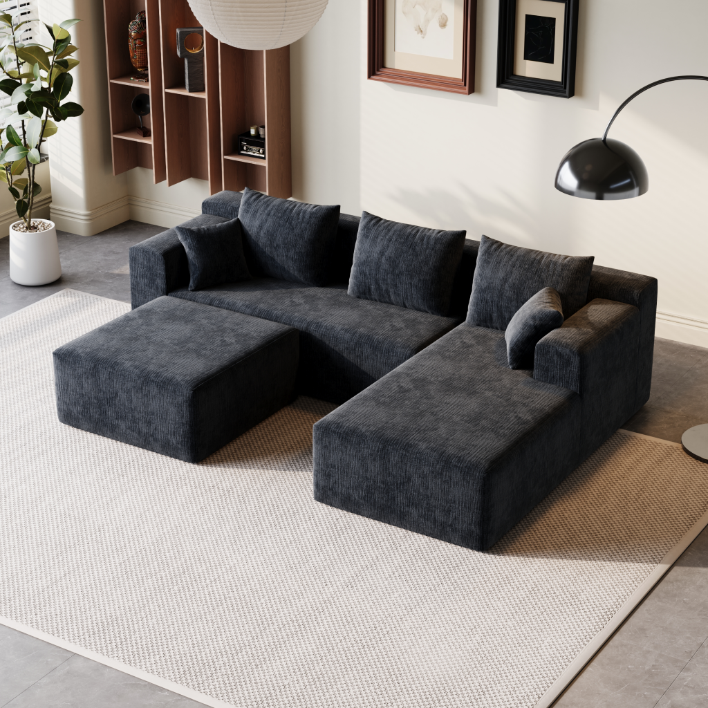 Sofá Modular 3 Lugares Direito SMART SOFÁ - Sofá Embalado a Vácuo com 3 Módulos em Tecido Veludo 2,67m