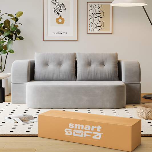 Sofá-Cama Casca de Ovo 200cm SMART SOFÁ - Sofá Embalado a Vácuo em Espuma de Alta Densidade com Tecido Chenille