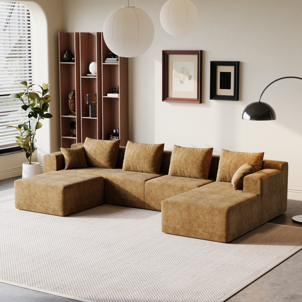 Sofá Modular 4 Lugares Esquerdo SMART SOFÁ - Sofá Embalado a Vácuo com 4 Módulos em Tecido Veludo 3,45m