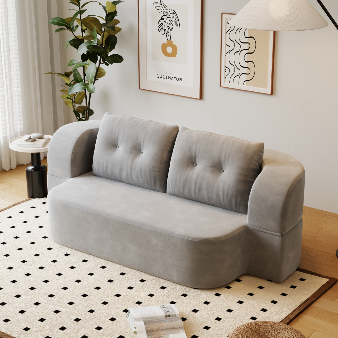Sofá-Cama Casca de Ovo 200cm SMART SOFÁ - Sofá Embalado a Vácuo em Espuma de Alta Densidade com Tecido Chenille