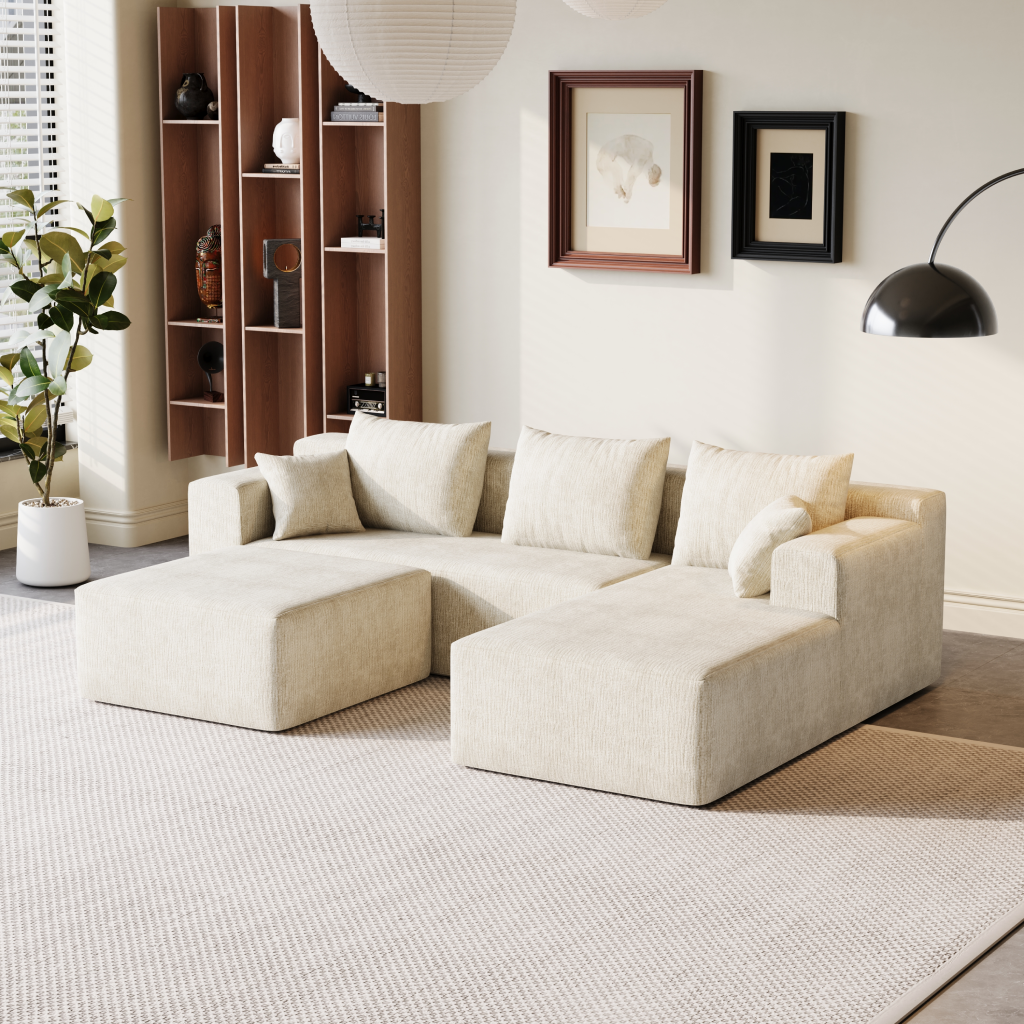 Sofá Modular 3 Lugares Direito SMART SOFÁ - Sofá Embalado a Vácuo com 3 Módulos em Tecido Veludo 2,67m