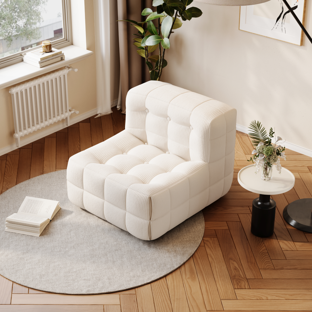 Sofá Waffle Compacto 1 Lugar SMART SOFÁ - Sofá Embalado a Vácuo em Espuma de Alta Densidade com Tecido Veludo 83cm