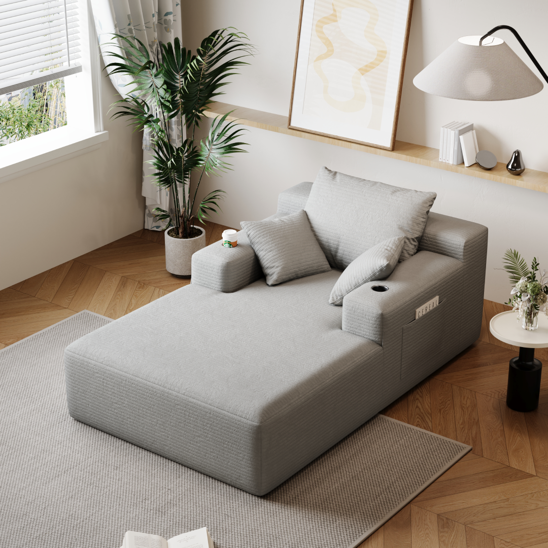Sofá Cashew SMART SOFÁ – Sofá a Vácuo em Veludo Cotelê 179,5cm com Porta-Copos e 3 Almofadas