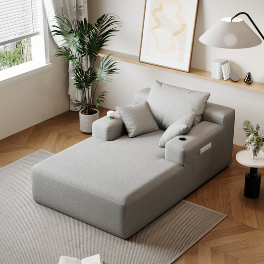 Sofá Cashew SMART SOFÁ – Sofá a Vácuo em Veludo Cotelê 179,5cm com Porta-Copos e 3 Almofadas