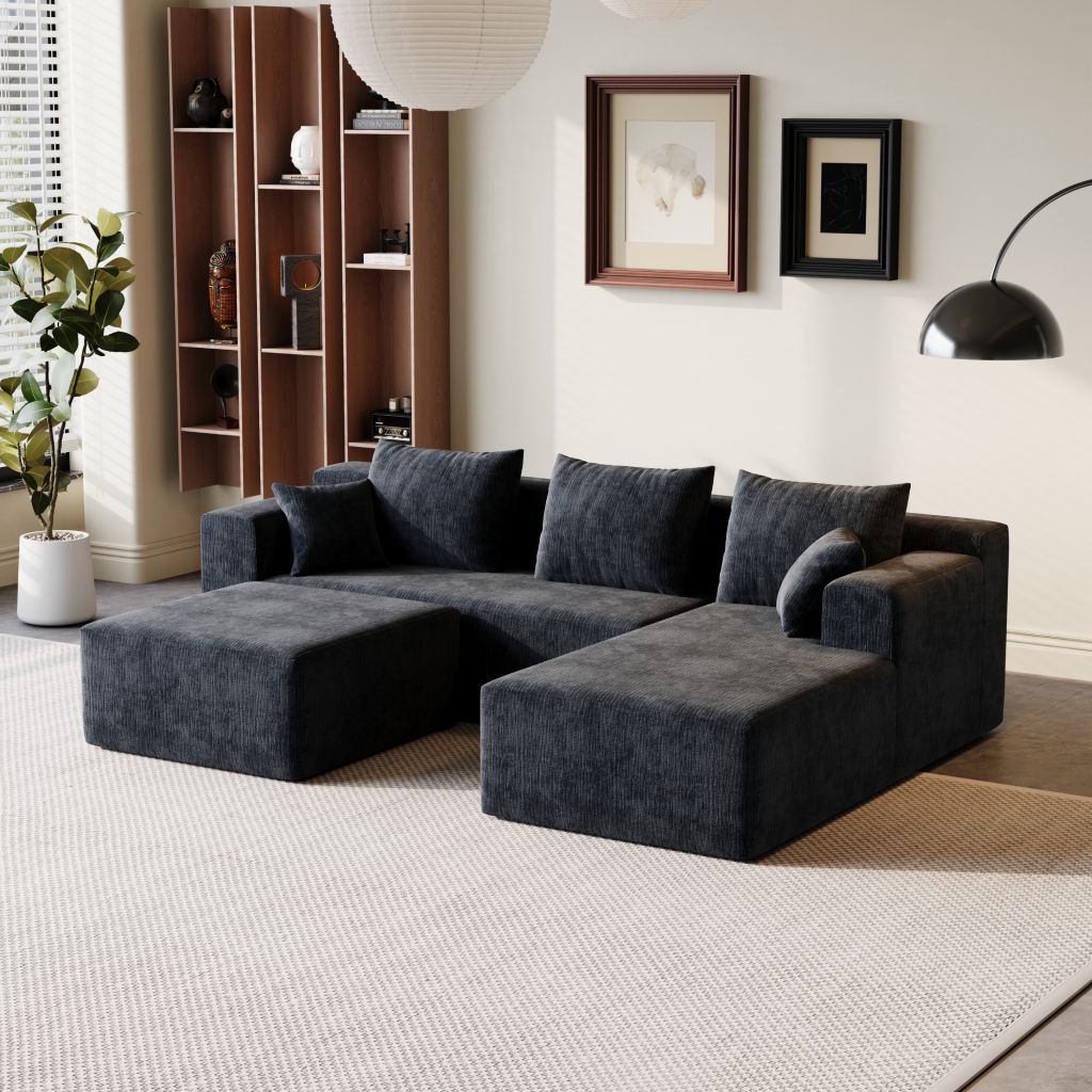 Sofá Modular 3 Lugares Direito SMART SOFÁ - Sofá Embalado a Vácuo com 3 Módulos em Tecido Veludo 2,67m