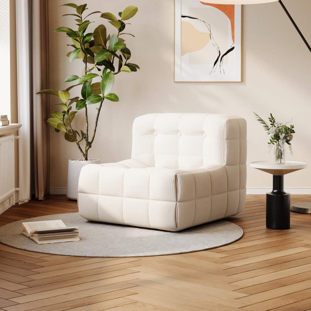 Sofá Waffle Compacto 1 Lugar SMART SOFÁ - Sofá Embalado a Vácuo em Espuma de Alta Densidade com Tecido Veludo 83cm