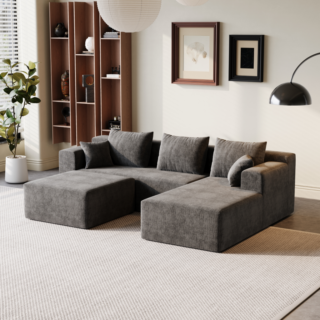 Sofá Modular 3 Lugares Direito SMART SOFÁ - Sofá Embalado a Vácuo com 3 Módulos em Tecido Veludo 2,67m