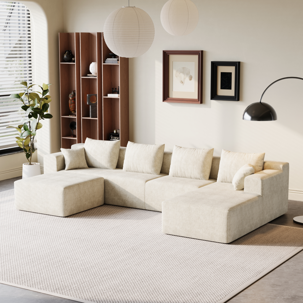 Sofá Modular 4 Lugares Esquerdo SMART SOFÁ - Sofá Embalado a Vácuo com 4 Módulos em Tecido Veludo 3,45m