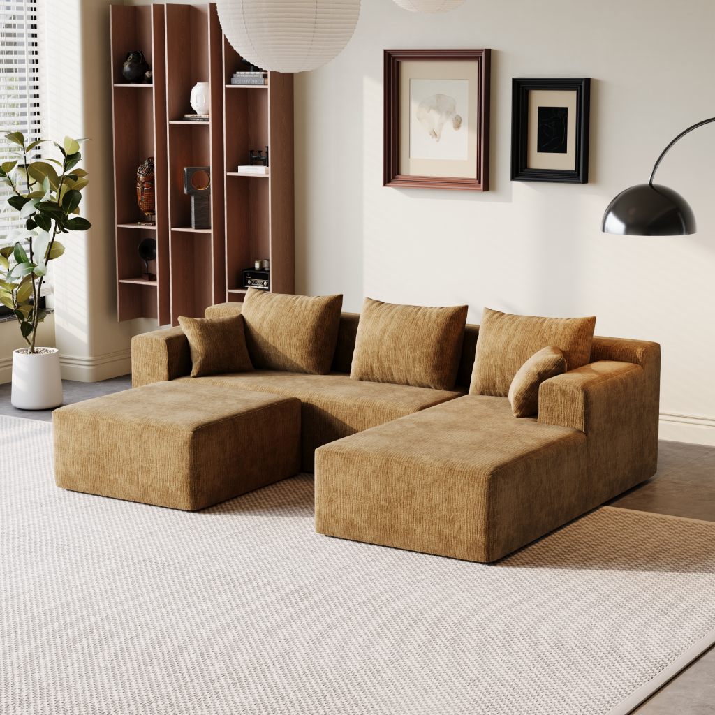 Sofá Modular 3 Lugares Direito SMART SOFÁ - Sofá Embalado a Vácuo com 3 Módulos em Tecido Veludo 2,67m
