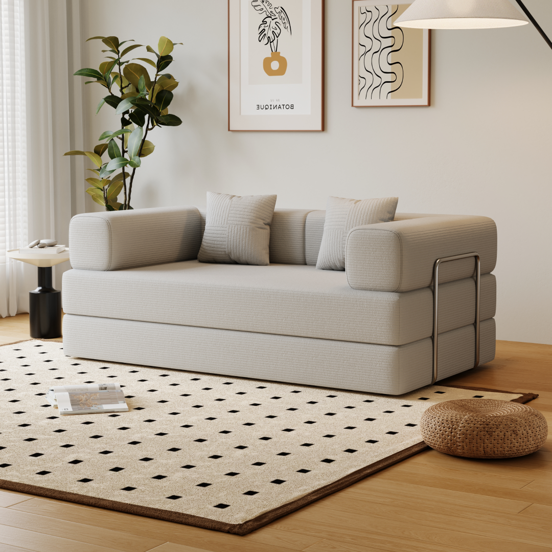 Sofá-Cama Urso Teddy 1.5m/1.8m/2.0m SMART SOFÁ - Sofá Embalado a Vácuo em Espuma de Alta Densidade com Tecido Listrado
