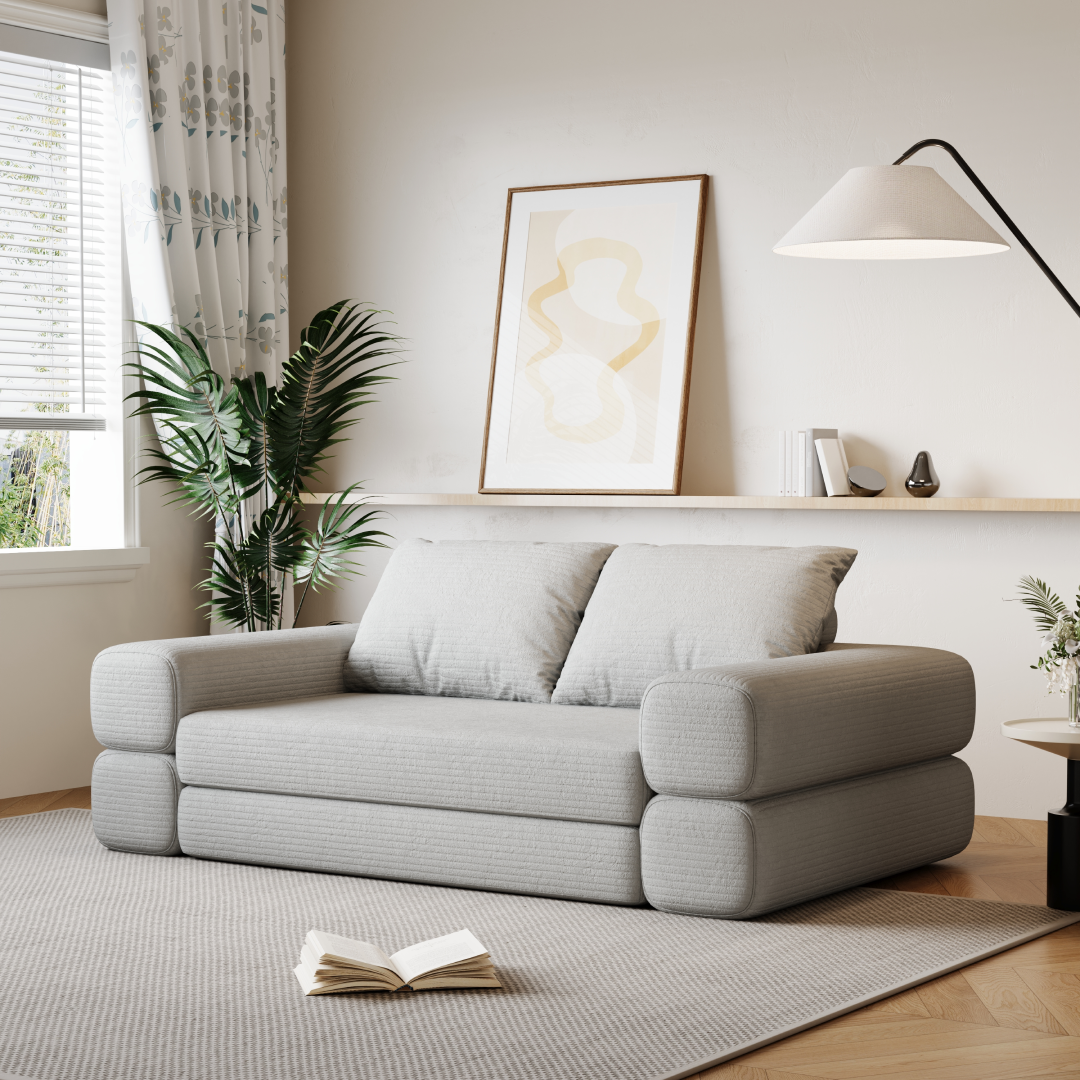 Sofá-Cama Dobrável Comprimido 234,5cm SMART SOFÁ - Sofá Embalado a Vácuo em Espuma de Alta Densidade com Tecido Chenille