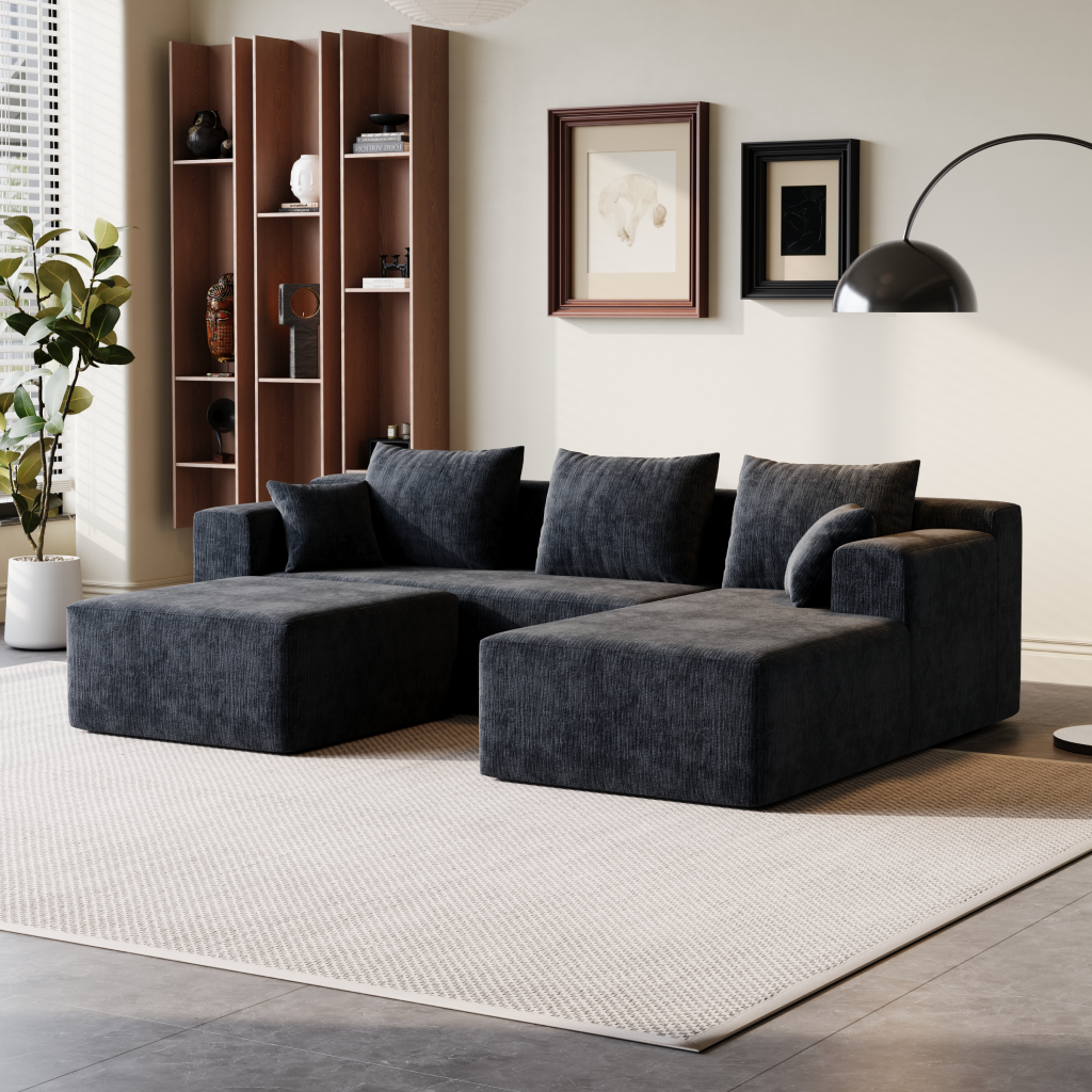 Sofá Modular 3 Lugares Direito SMART SOFÁ - Sofá Embalado a Vácuo com 3 Módulos em Tecido Veludo 2,67m