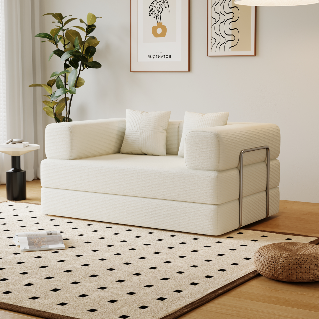 Sofá-Cama Urso Teddy 1.5m/1.8m/2.0m SMART SOFÁ - Sofá Embalado a Vácuo em Espuma de Alta Densidade com Tecido Listrado
