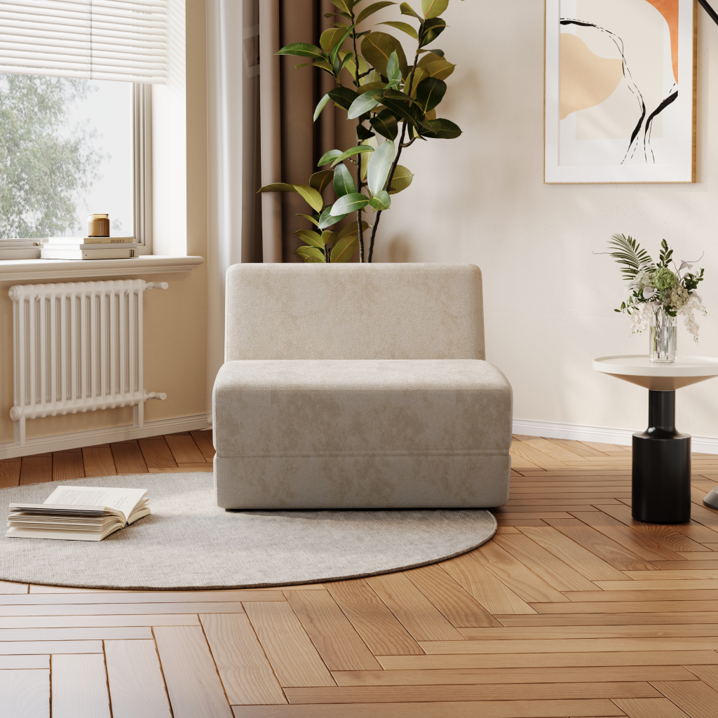 Sofá Cama 1 Lugar SMART SOFÁ - Sofá Embalado a Vácuo em Espuma de Alta Densidade com Tecido Veludo 80cm